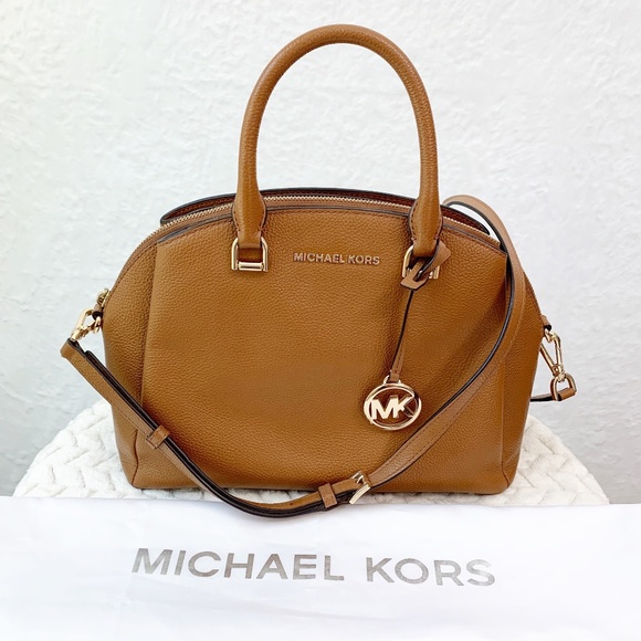Michael Kors Maxine Medium Dome Satchel Pebbled Leather in Acorn - Picture 1 of 14